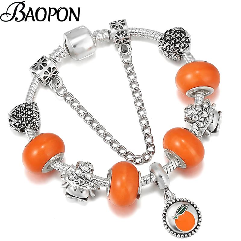 Charm Bracelets Silver Plated Fruit Tangerinr Pendant Bracelet With Orange Glass Beads DIY For Women Jewelry Gift Drop
Charm Bracelets Silver Plated Fruit Tangerinr Pendant Bracelet With Orange Glass Beads DIY For Women Jewelry Gift Drop