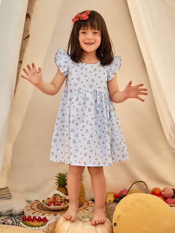 Toddler Girls Layered Ruffle Trim Ditsy Floral Dress SHE