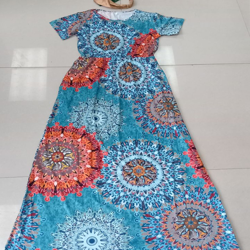 LongWomen's and winter new European and American printed longsleeved pocket dress round neck waist dress T200911