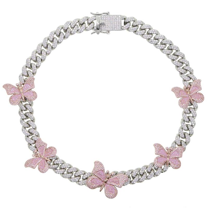 iced women jewelry high quality micro pave 5A cz cuban link chain pink pastel enamel colorful butterfly necklace
iced women jewelry high quality micro pave 5A cz cuban link chain pink pastel enamel colorful butterfly necklace