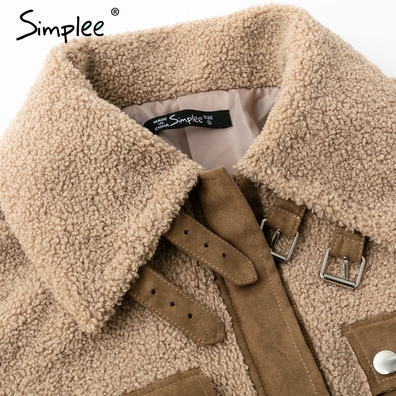 Faux lambswool jacket coat Winter khaki warm Women autumn winter outerwear fashion short zipper 201017