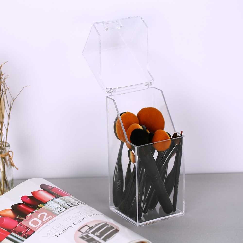 Clear Dustproof Brushes Organizer Storage Box Acrylic Cosmetic Makeup Brush Holder Stand