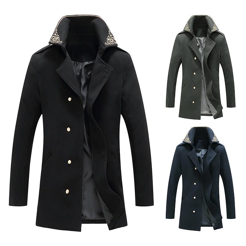 Winter Wool Jacket Men's High-quality Wool Coat casual Slim collar coat Men's long cotton collar trench Embroide, Navy blue
Winter Wool Jacket Men's High-quality Wool Coat casual Slim collar coat Men's long cotton collar trench Embroide, Navy blue