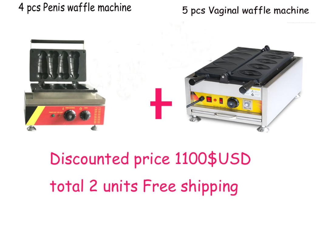 

Free shipping Total 2 Machines for 1 unit 4 pcs/plate P enis waffle machine+1 unit Girl v aginal waffle machine