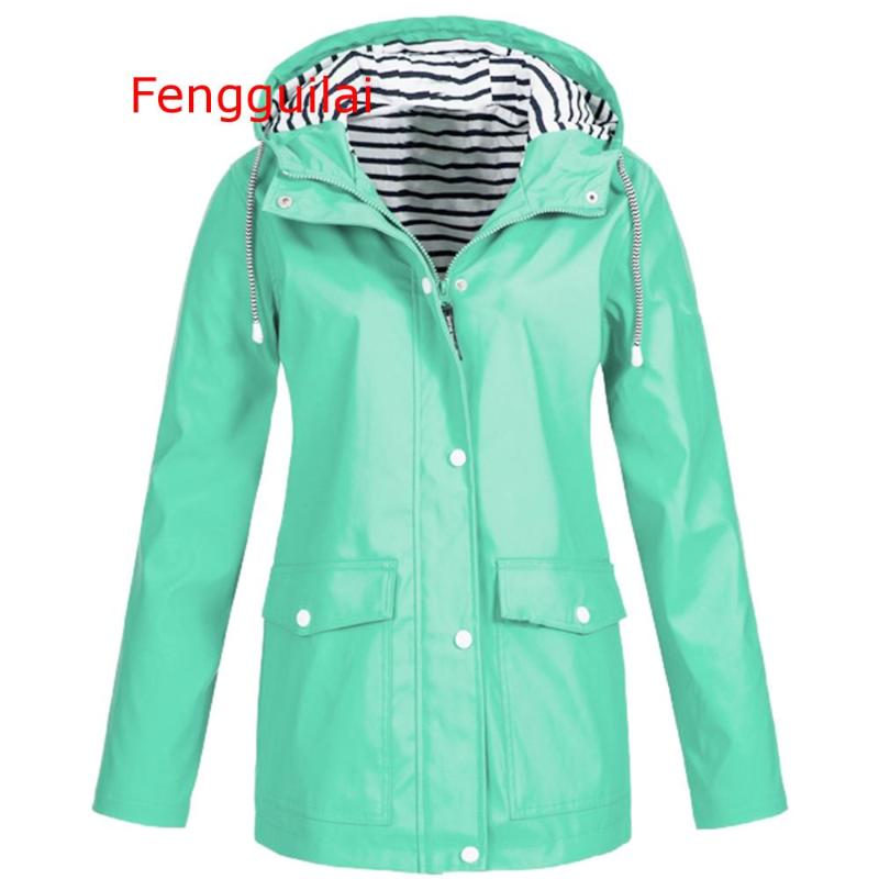 Womens Waterproof Hooded Raincoat Windproof Zipper Coat For Autumn & Winter Outdoor Activities S-5Xl Sizes Available
