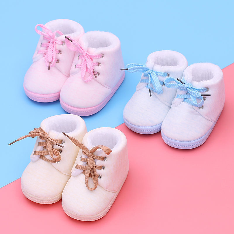 Baby Toddler Shoes 2020 Autumn and winter lace-up cotton shoes -1 years old plus velvet soft bottom non-slip toddler shoes prewalker
