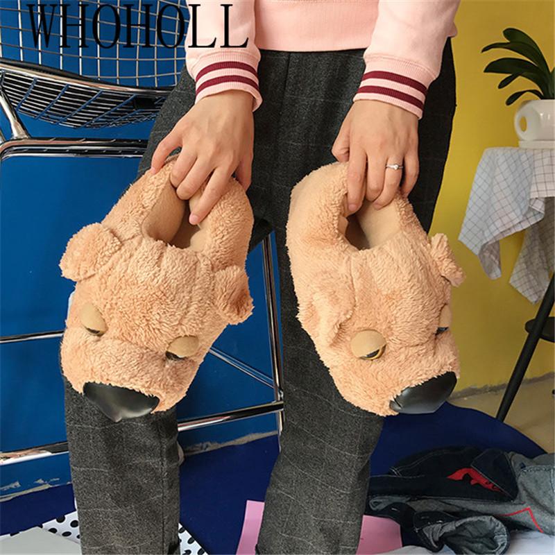 Slippers Funny Home Indoor Floor Shoes Cute Animal Dog Winter Thick Plush Lazy Warm Furry1