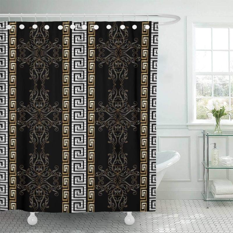 Fabric Shower Curtain Hooks Striped Baroque Antique Black Vintage Medieval Damask Flowers Scroll Leaves Gold
Fabric Shower Curtain Hooks Striped Baroque Antique Black Vintage Medieval Damask Flowers Scroll Leaves Gold