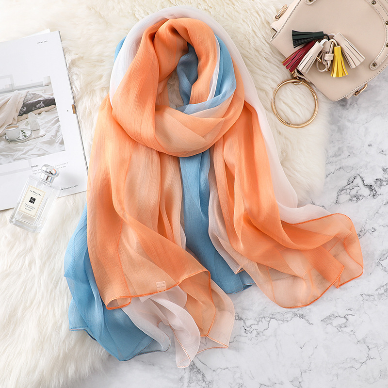 New Spring Solid Silk Scarf For Women/Ladies Gradient Long Soft Bandana Wraps and Shawls Plus Sizes Beach Female Foulard Y201007