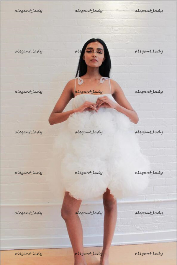 Little White Dress 2021 Spaghetti Cloud Fun and Flirty Evening Cocktail Dresses Handmade Flower Ball Occasion Prom Gowns