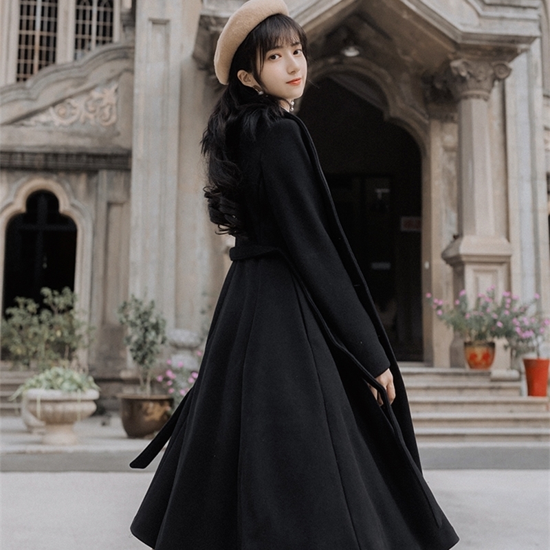 French retro Hepburn little woolen coat girl students' thick woolen coat 201027