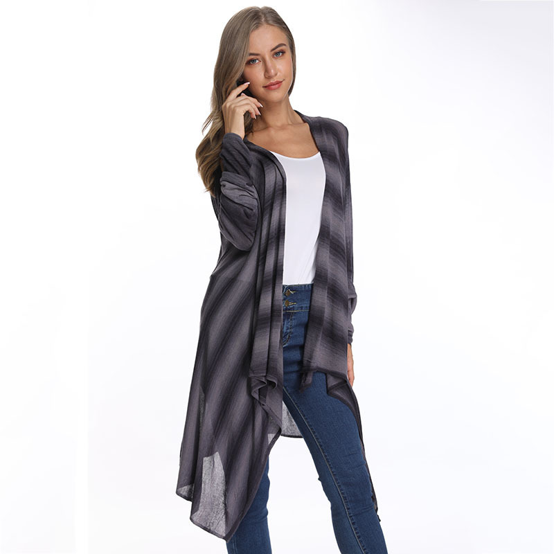 Women long Black Stripe cardigan Elegant Linen fabric Cardigan Sweater coat Spring Bohemia Women's Oversized Sweater Shawl 201031