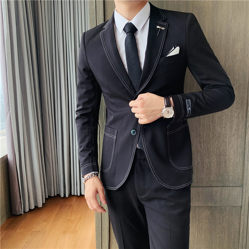2020Autumn/winter men's suit two-piece Korean slim suit suit with open embroidery hôte scène affaires fête Banquet Costume noir, Black
2020Autumn/winter men's suit two-piece Korean slim suit suit with open embroidery hôte scène affaires fête Banquet Costume noir, Black