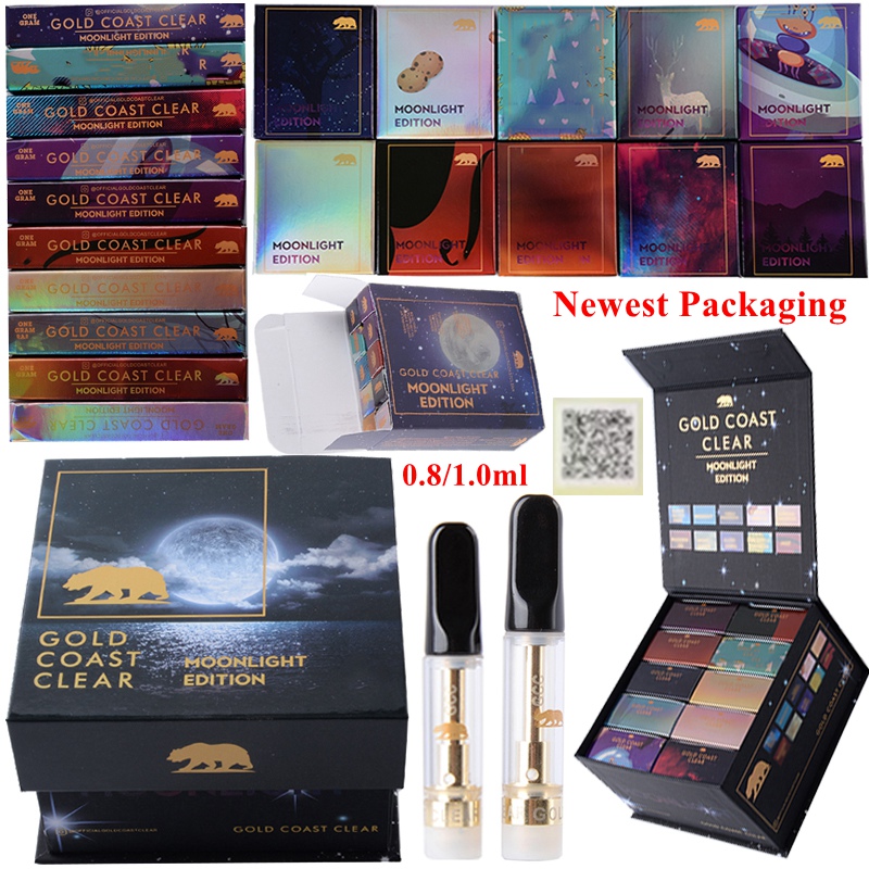 Moonlight Edition GOLD COAST CLEAR Vape Cartridges 10 Strains Atomizer Thick Oil Atomizers Vapes Pen Carts Glass Tank 510 Thread Vaporizer Empty Packaging
Moonlight Edition GOLD COAST CLEAR Vape Cartridges 10 Strains Atomizer Thick Oil Atomizers Vapes Pen Carts Glass Tank 510 Thread Vaporizer Empty Packaging