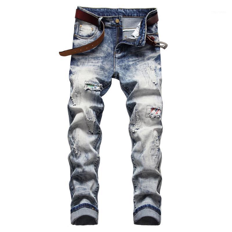 Men's Jeans Men's Streetwear Patchwork Ripped Holes Snow Washed Denim Slim Straight Pants Light Blue Trousers1
Men's Jeans Men's Streetwear Patchwork Ripped Holes Snow Washed Denim Slim Straight Pants Light Blue Trousers1