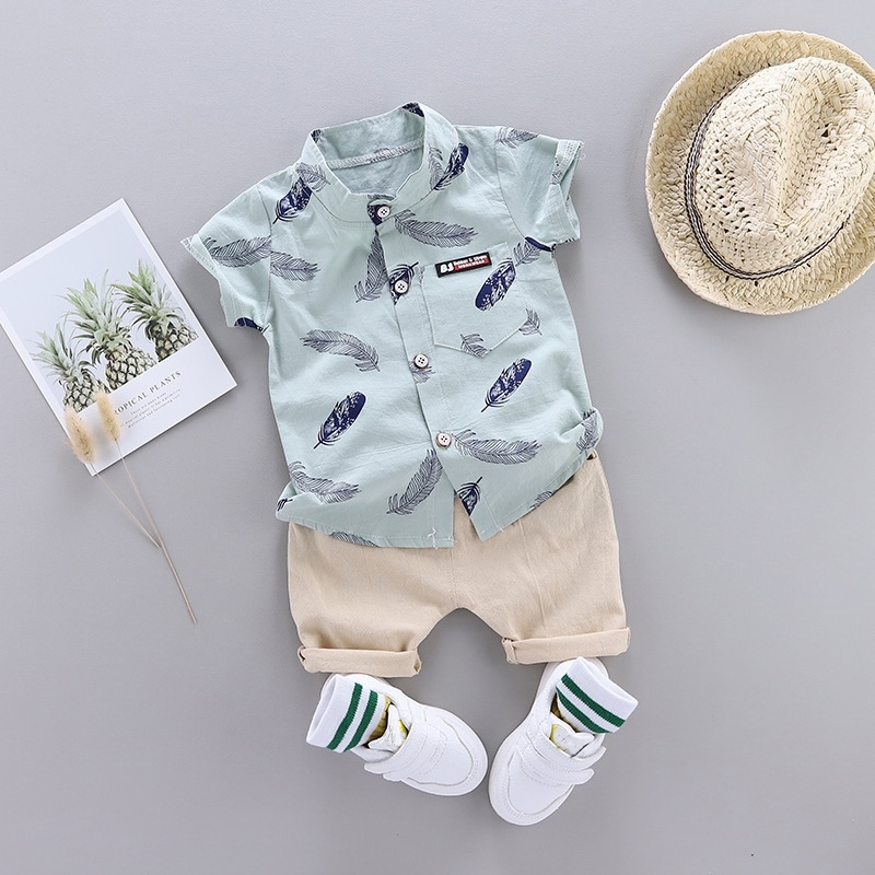 Summer Shirt Set for Toddler Baby Boy Clothing Suit New Fashion Feather Print Set Infant Boys Clothes Set LJ200815, Green shirt shorts
Summer Shirt Set for Toddler Baby Boy Clothing Suit New Fashion Feather Print Set Infant Boys Clothes Set LJ200815, Green shirt shorts
