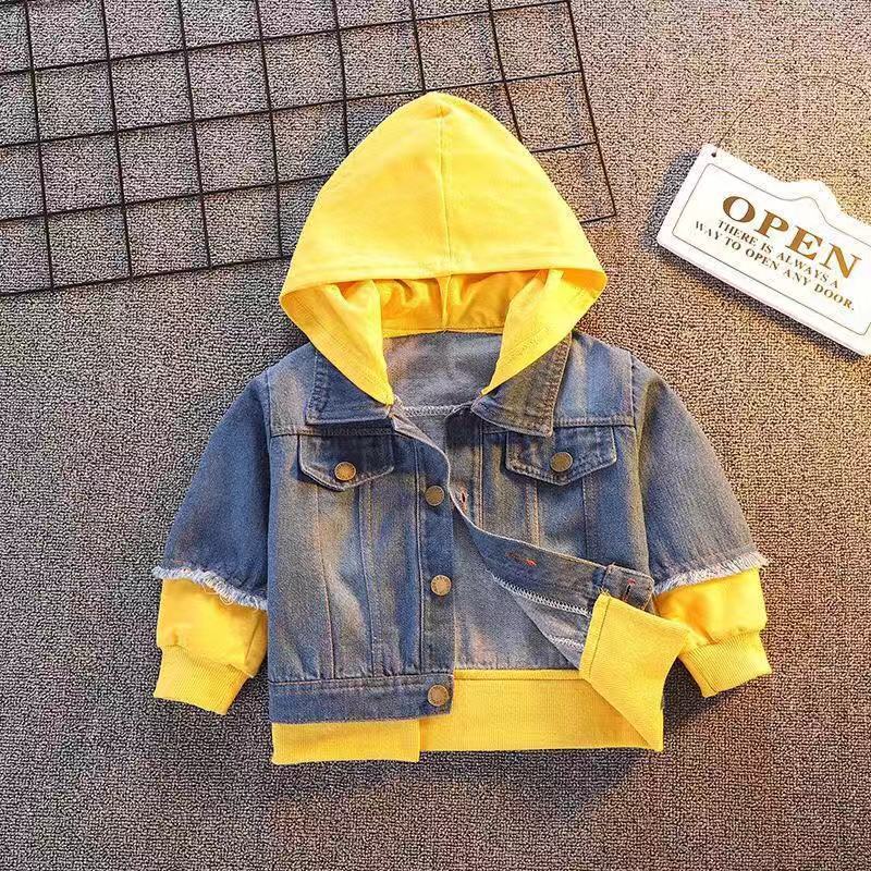 0-4 Years Toddler Jacket Girls Kids Fall Boys Patchwork Hoodies Coat Denim Long Sleeve Outerwear Children Windbreaker Boy LJ200828