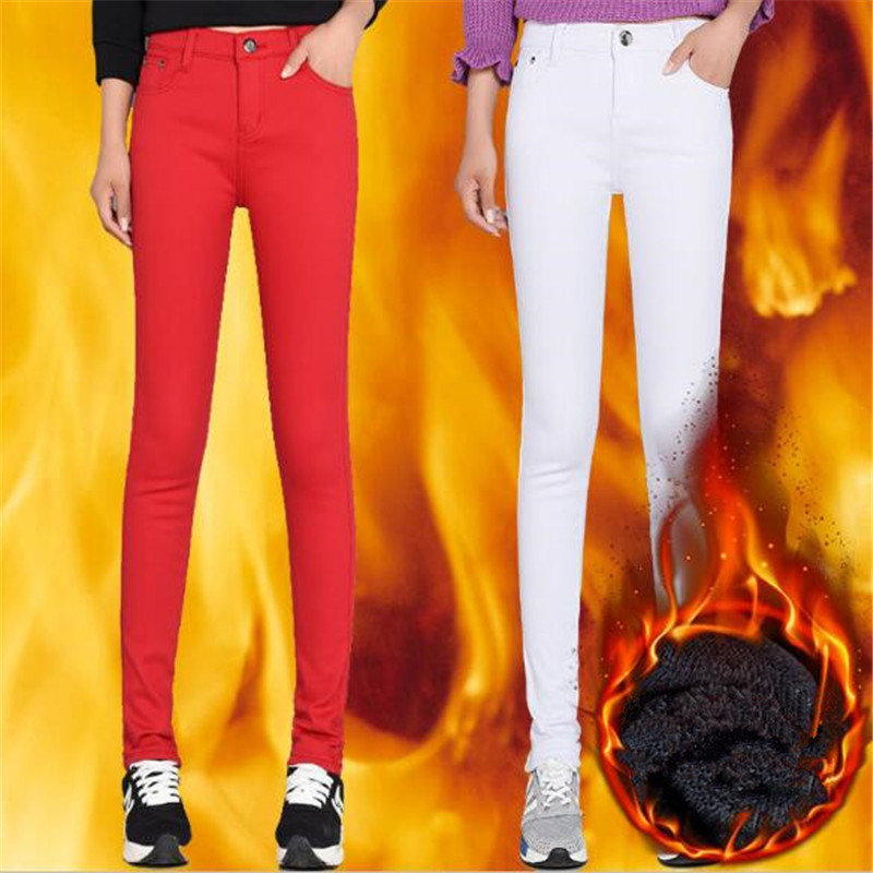 WKOUD Women Winter Warm Pants Thickening Fleece Skinny Pencil Pants Female Stretch Leggings Solid Plus Size Streetpants P8572 T200104
