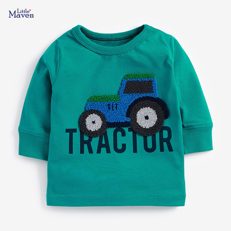 Little maven Boys Long Sleeve t-shirts Fall 2020 Children's Clothing Cotton Tractor Car Baby Boys Clothes for Kids Garment Y0121