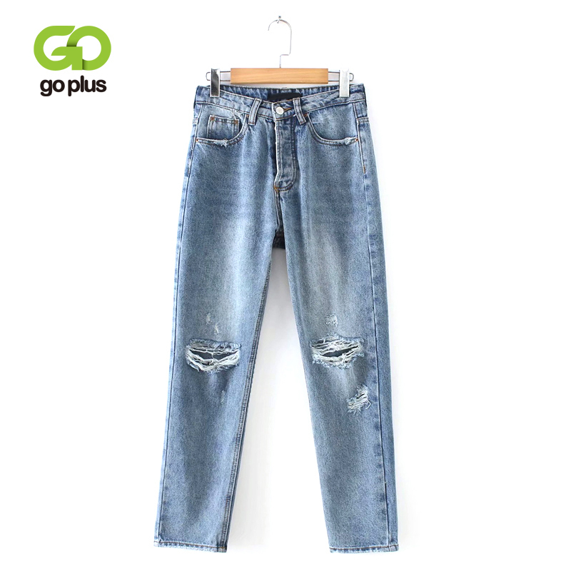 GOPLUS Women Jeans Boyfriends Large Size Ripped Jeans with High Waist Streetwear Denim Straight Pants Pantalon Jean Femme C6939 201105