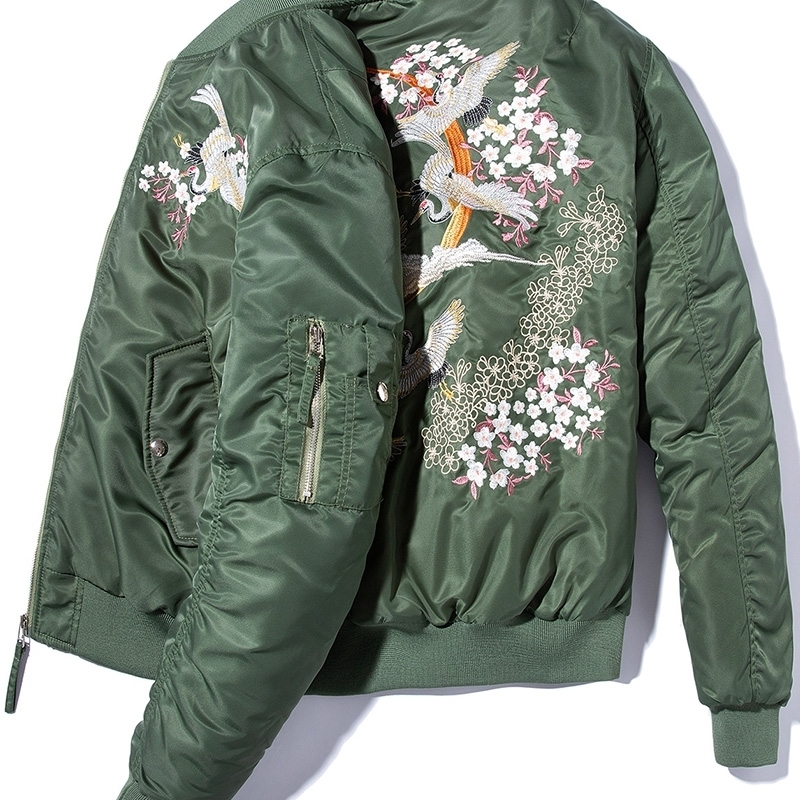 Embroidery Bomber Jacket Men Thin Bird Floral Pilot Jacket Male Japan Harajuku Baseball Jacket Spring Autumn Streetwear 201127