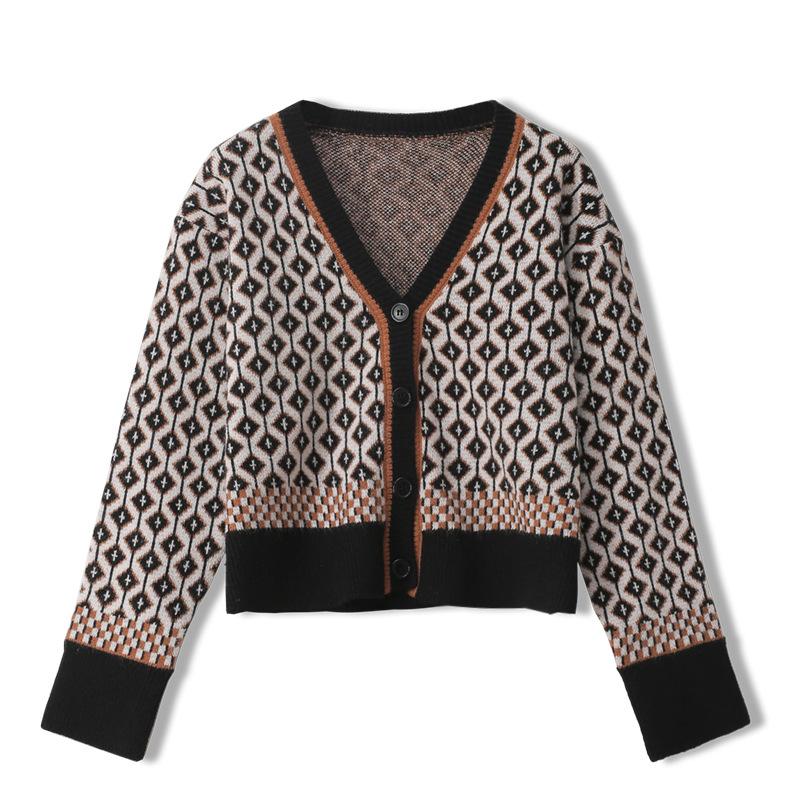 Plaid Knitting Cardigans Autumn Winter Woman Loose Diamond Check Pattern Retro Sweater Female Long Sleeve V-Neck Button Jumper, Xam451b
Plaid Knitting Cardigans Autumn Winter Woman Loose Diamond Check Pattern Retro Sweater Female Long Sleeve V-Neck Button Jumper, Xam451b