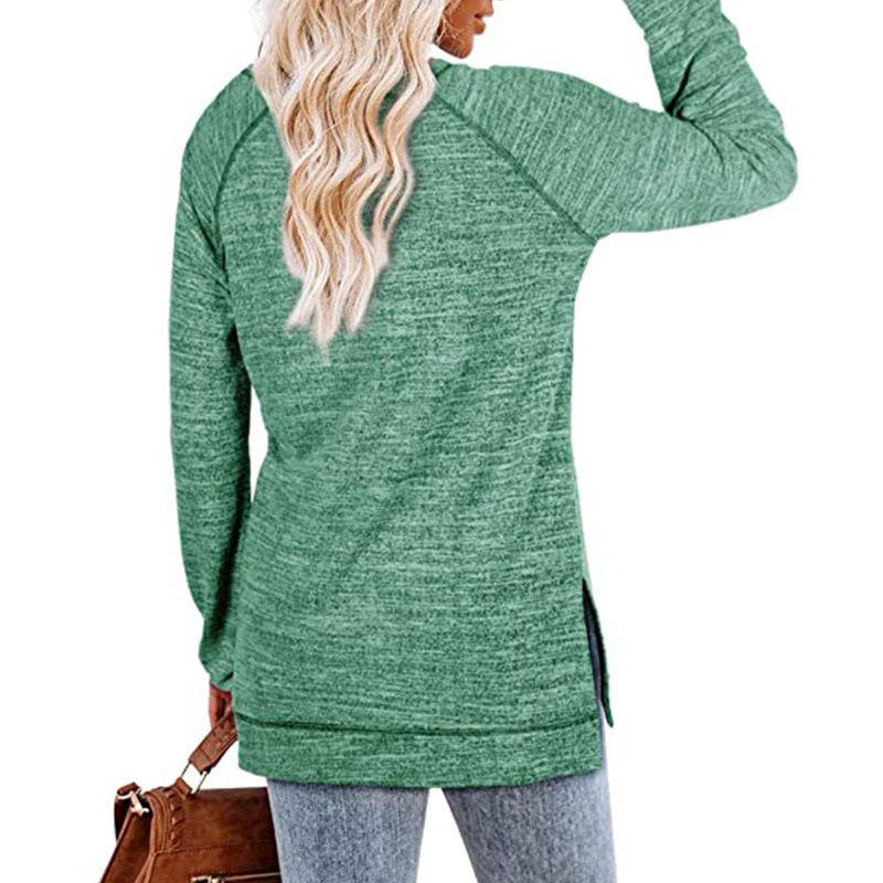 Women Cotton Blouses Crew Neck Fall Long Sleeve Side Split Loose Casual Pullover Tunic Tops T Shirt
