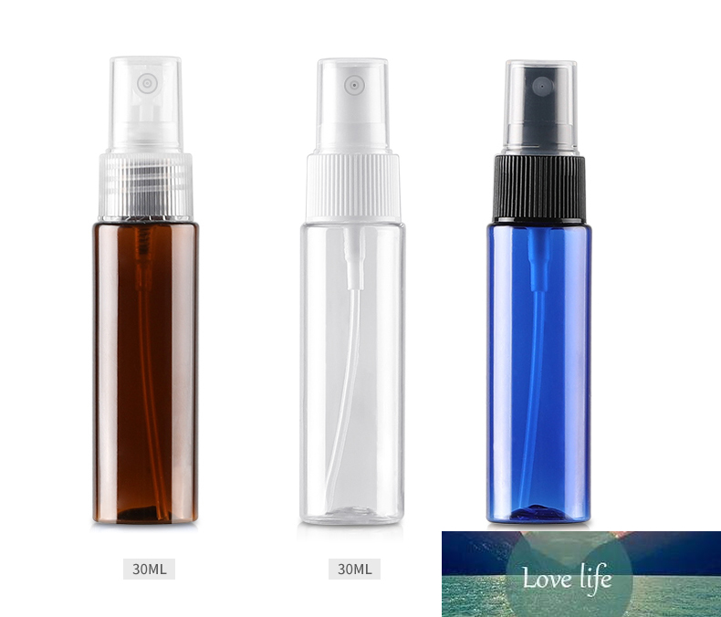Sedorate 50 Pcs/Lot 30ML Plastic Perfume Spray Bottle Clear Brown Blue Automizer Mist Toner Refillable Travel Bottle LW008