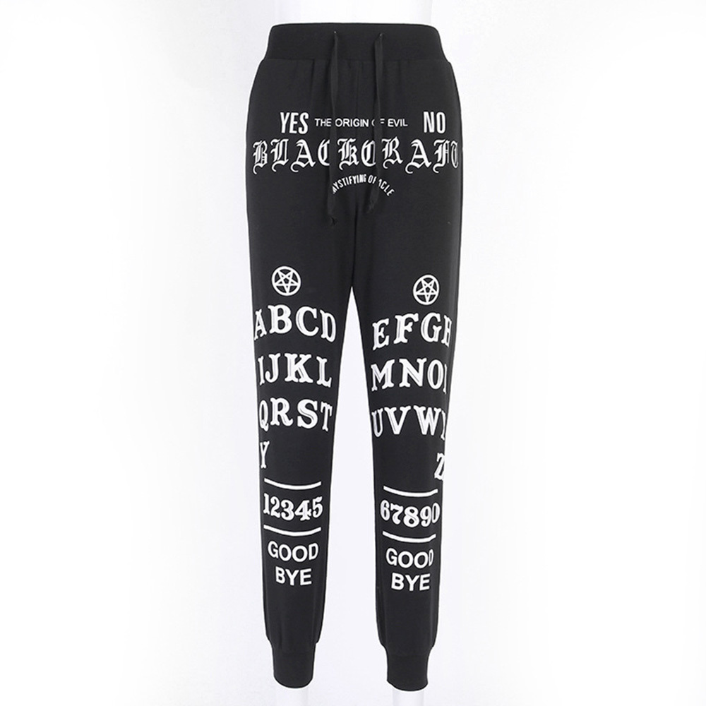 Rosetic Gothic Skull Moon Print Casual Pants High Waist Lack Lace Up Fitness Leggins Women Sweatpants Punk Streetwear Trousers 201228