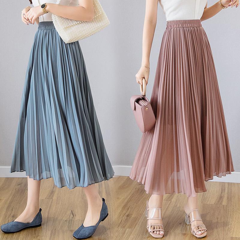 Spring summer pleated skirt women casual high-waist chiffon skirt ladies elegant thin solid white blue long midi skirts female, Black
Spring summer pleated skirt women casual high-waist chiffon skirt ladies elegant thin solid white blue long midi skirts female, Black