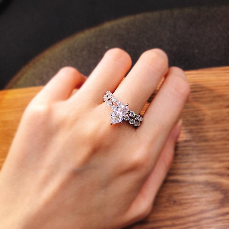 Cluster Rings ELSIEUNEE 100 925 Sterling Silver Marquise Simulated Moissanite Diamond Wedding Engagement Ring Bridal Sets Wholesa