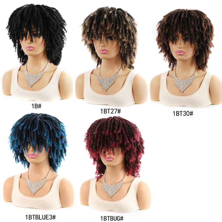 Short Dreadlock Ombre Burgundy Blonde Blue Braiding Crochet Twist Hair Synthetic Wig For Black Women Soft Faux Locs Braids Wig With Bangs, #1b
Short Dreadlock Ombre Burgundy Blonde Blue Braiding Crochet Twist Hair Synthetic Wig For Black Women Soft Faux Locs Braids Wig With Bangs, #1b