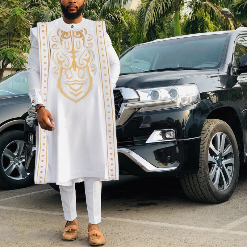 Ethnic Clothing H&D Gold Embroidery White Agbada Men African Traditional Clothes Nigeria Outfit Cover Shirt Pants 3 PCS Suit Muslim Sets PH9
Ethnic Clothing H&D Gold Embroidery White Agbada Men African Traditional Clothes Nigeria Outfit Cover Shirt Pants 3 PCS Suit Muslim Sets PH9