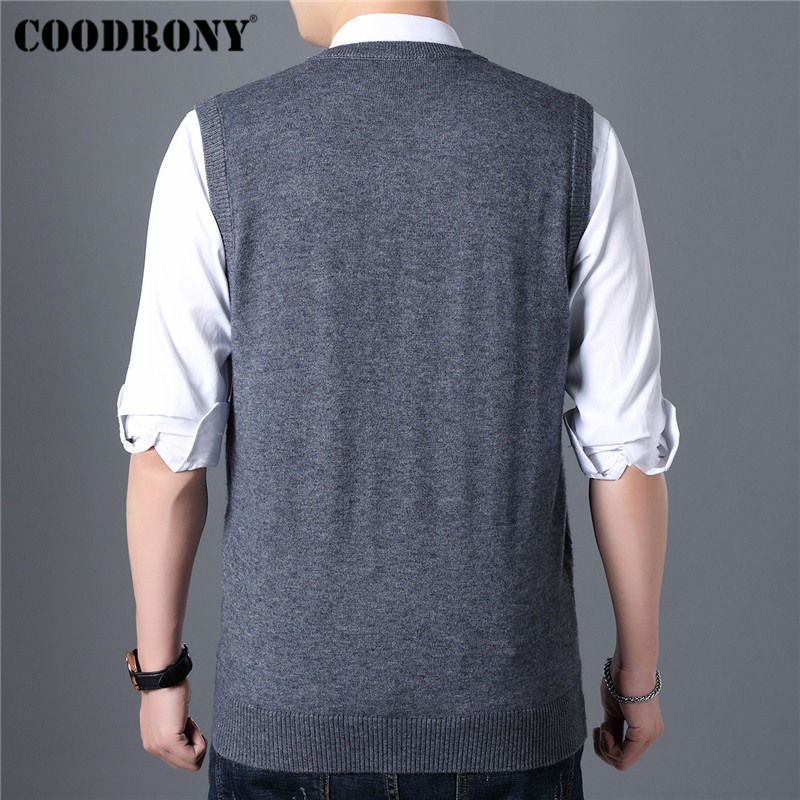 COODRONY Mens Sweaters Autumn Winter Sweater Men VNeck Sleeveless Vest Pull Homme Knitted Cashmere Wool pullover men 91017 201125
