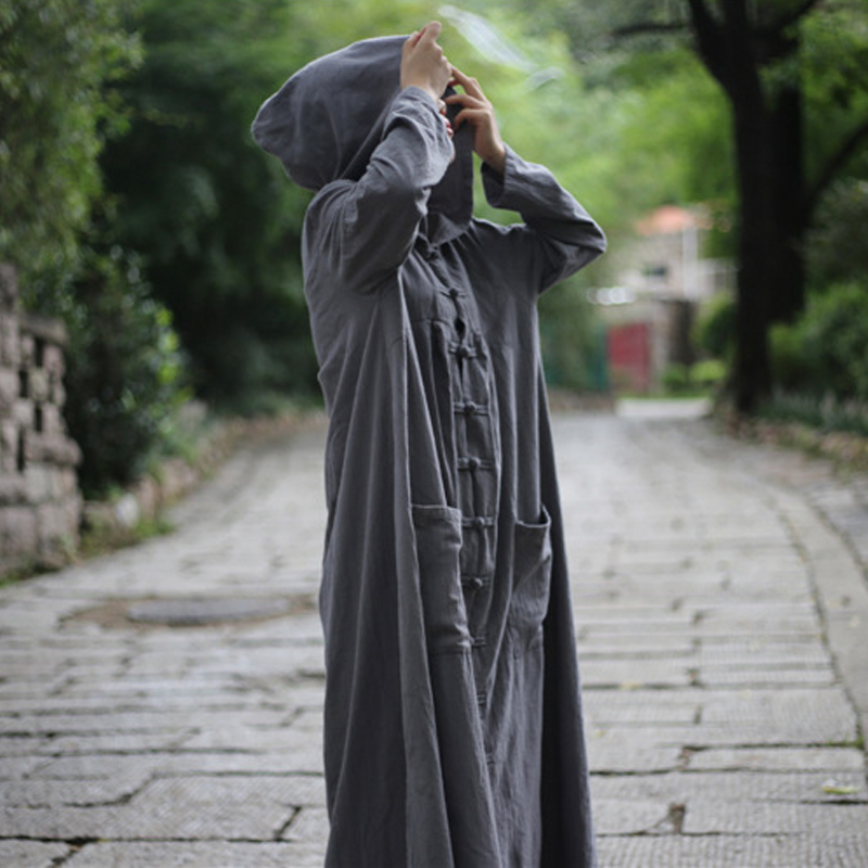 Johnature Women Hooded Trench Coat Fall New Button Pockets Brief Loose 5 Colour Linen Long Sleeve Vintage Coats 201211