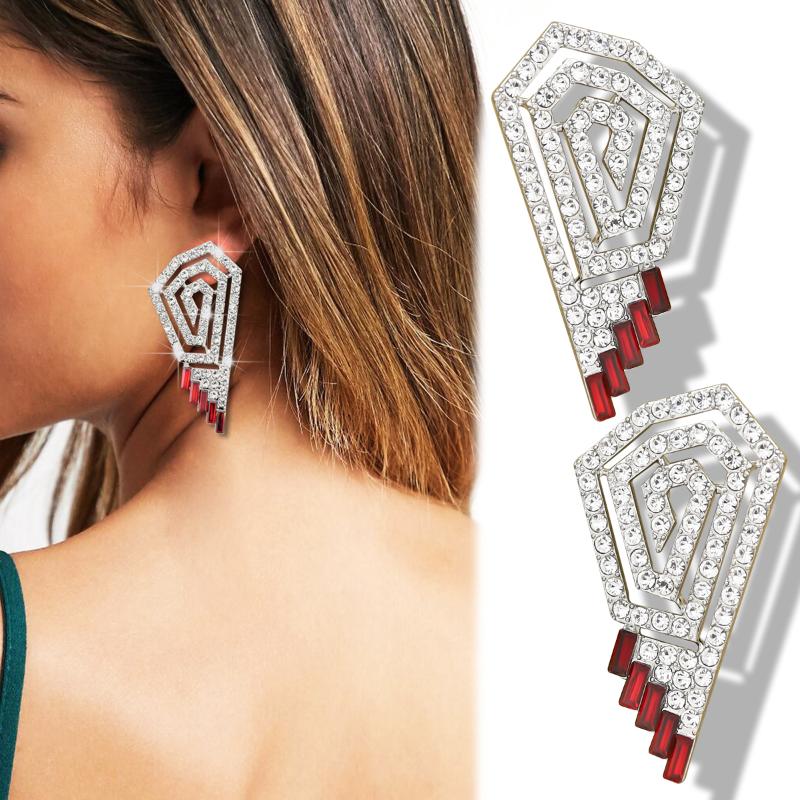 Art Deco Earrings For Women Spiral Red Crystal Pave Silver Plated Party Statement Drop Dangle Ear Studs Brincos Jewelry Bijoux
Art Deco Earrings For Women Spiral Red Crystal Pave Silver Plated Party Statement Drop Dangle Ear Studs Brincos Jewelry Bijoux