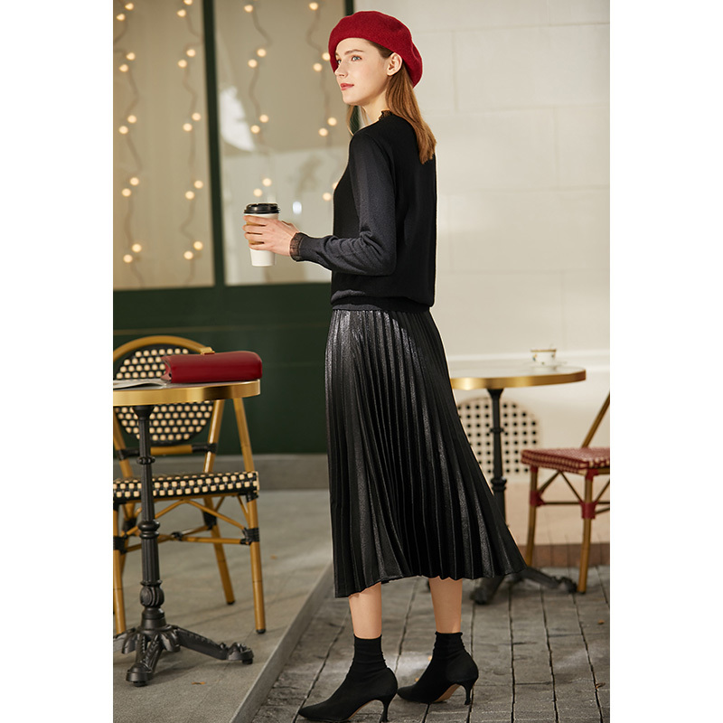 Amii Minimalism Winter Fashion 100%wool Sweaters For Women Causal Lace Patchwork Slim Fit Sweater Female Pullover Tops 12070631 201225
