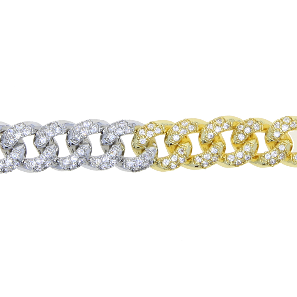 New Arrival Silver Gold Color Two Tone Cuban Chain Micro Pave 5A Clear CZ 7mm Width Miami Cuban Link Chain Choker Women Necklace