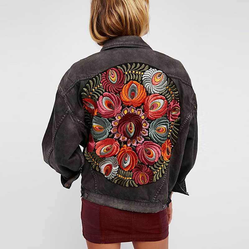 Gypsylady Oversized Embroidered Denim Jacket Black Casual Chic Winter Jacket Women Bohemian Warm Jacket Coat New Chaquetas 201126