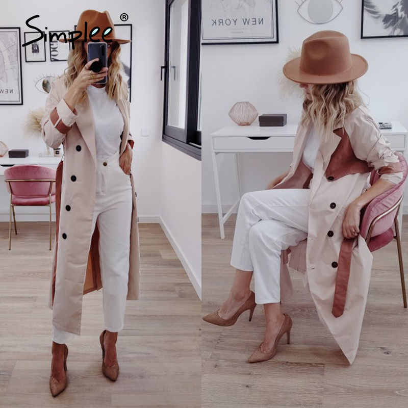 Elegant apricot autumn winter women wind coat Office lady lace up female trench coat Causal straight fashion long coat 201111