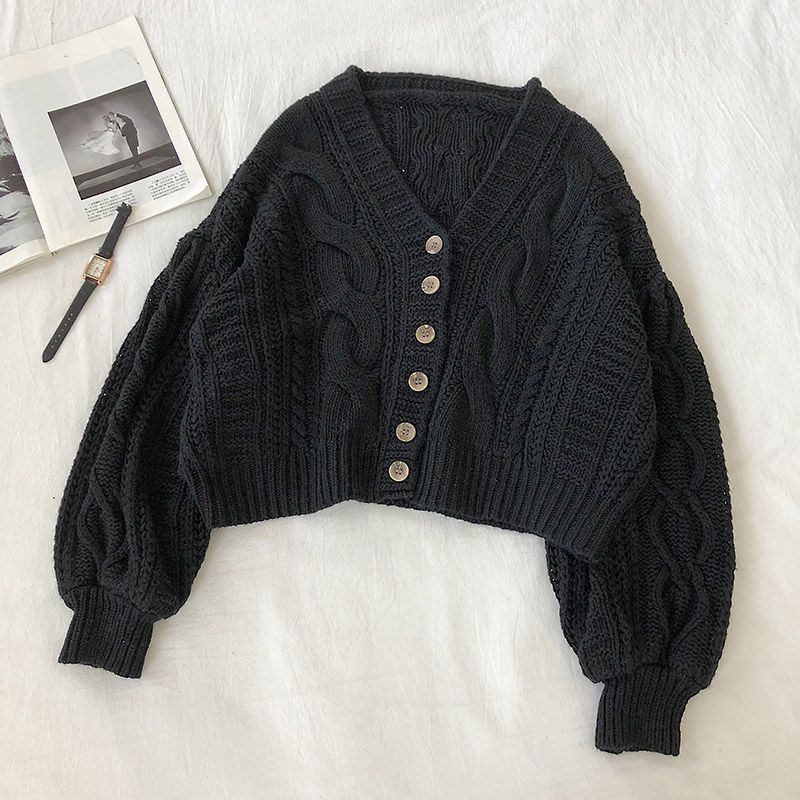 Autumn Winter Women's Cardigan Korean Style The Retro Solid Color V-neck Knitted Cardigan Loose Short Twist Sweater Coats LL503 201031