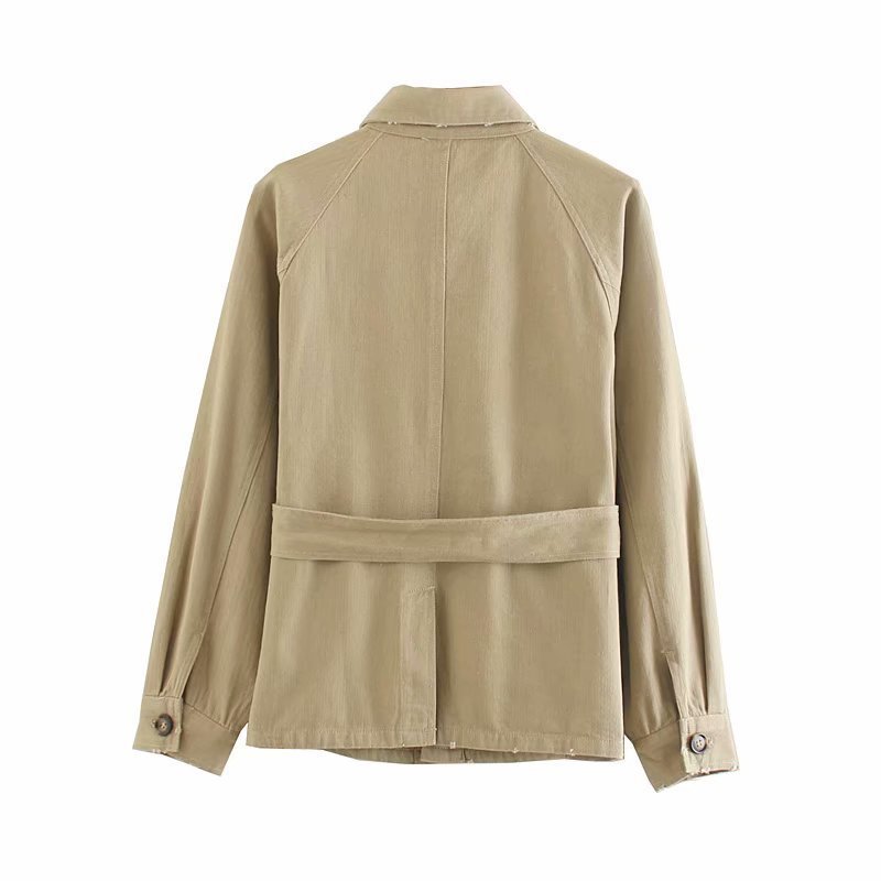 vintage khaki cargo denim jacket women casual sashes pocket bomber jacket autumn winter coats and jackets 201029
