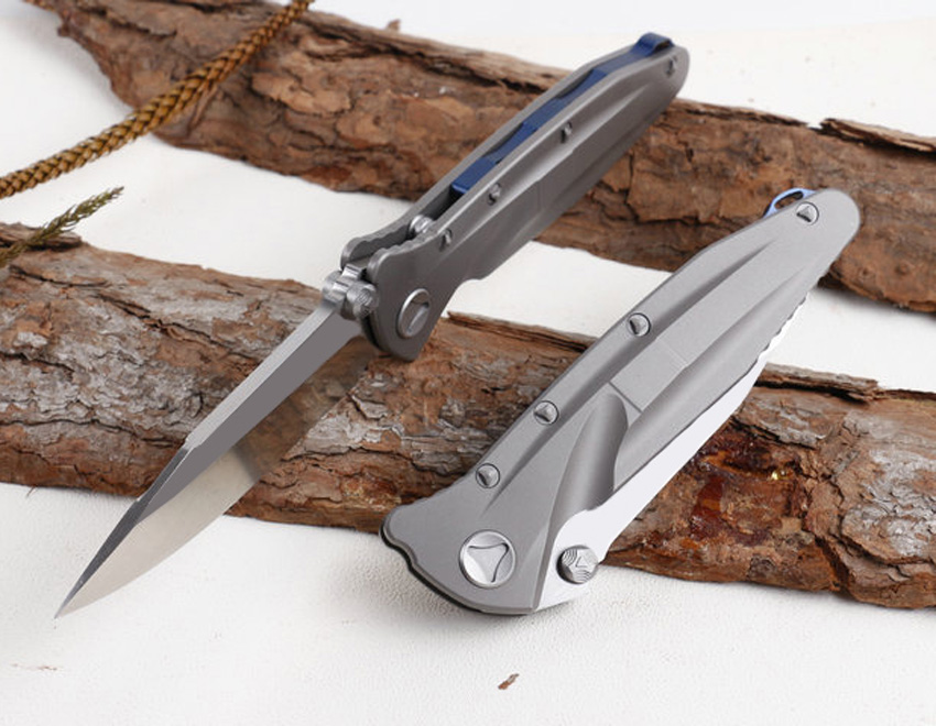 High End Survival Tactical Folding knife D2 Satin Drop Point Blade TC4 Titanium Alloy Handle Ball Bearing Fold Knives