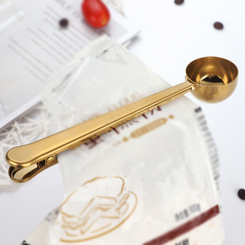 Coffee Scoop with Bag Clip 304 Stainless Steel Spoon Food Storage Clamp 2 in 1 Spoons for Measuring Coffee Tea Powder Free Shipping