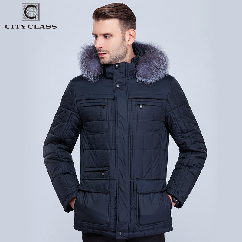 CITY CLASS Classic Men Winter Thinsulate Coats Silver Fox Hooded Jackets Thick Warm Fashion Casual Stand Collar Removable 14342 201201