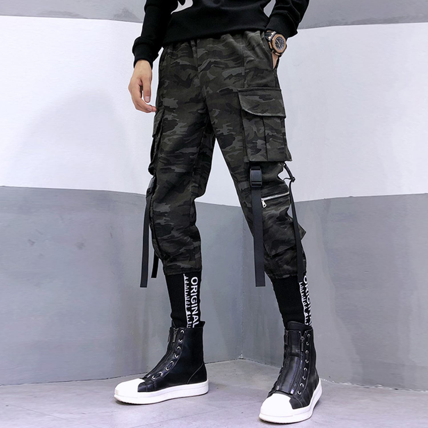 11 BYBB'S DARK Hip Hop Slim Men Joggers Encrypted Embroidered Rib Ribbons Camouflage Casual Streetwear Men Joggers Trousers 201126wtt