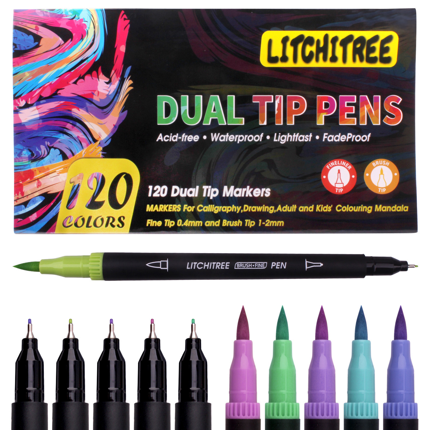 Coloring Art Markers Set, 80/120 Colors Dual Tips Fine Point Water Based Marker Fineliner Pens with Canvas Bag, for Kids Adults 201211