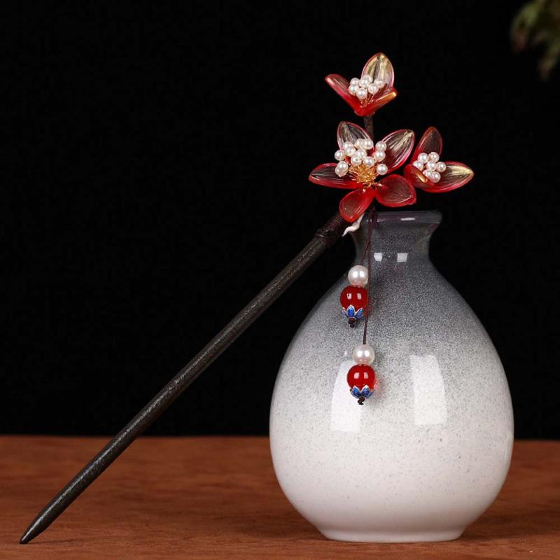 Vintage Feminine Headdress Wooden Hair Sticks Retro Handmade Flowers Hairpins Clip Jewelry Women1