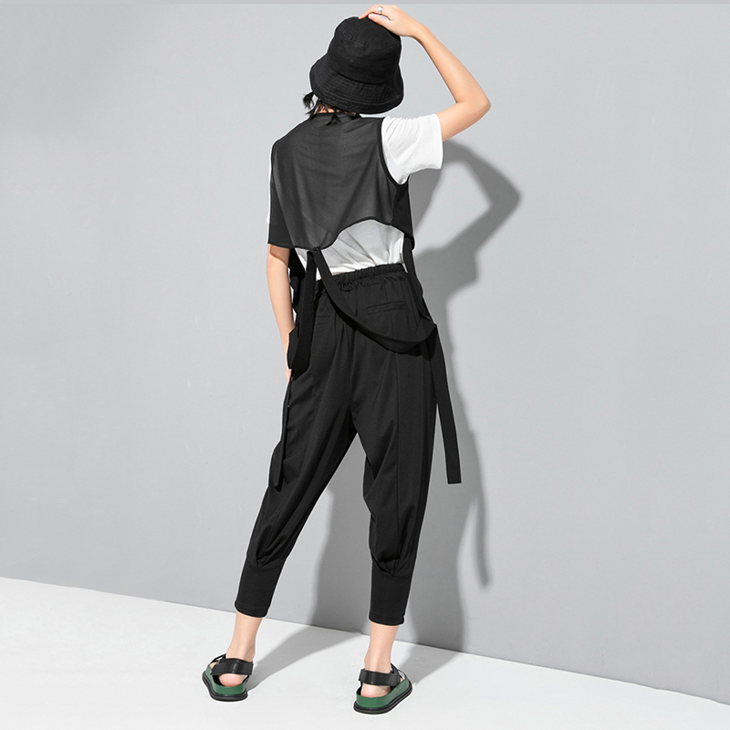 EAM High Elastic Waist Black Brief Leisure Long HaremTrousers Loose Fit Pants Women Fashion Spring Summer 1U775 201228