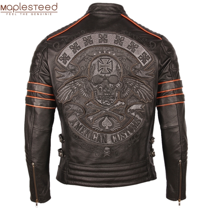 Black Embroidery Skull Motorcycle Leather Jackets 100% Natural Cowhide Moto Jacket Biker Leather Coat Winter Warm Clothing M219 201216, Black aff
Black Embroidery Skull Motorcycle Leather Jackets 100% Natural Cowhide Moto Jacket Biker Leather Coat Winter Warm Clothing M219 201216, Black aff